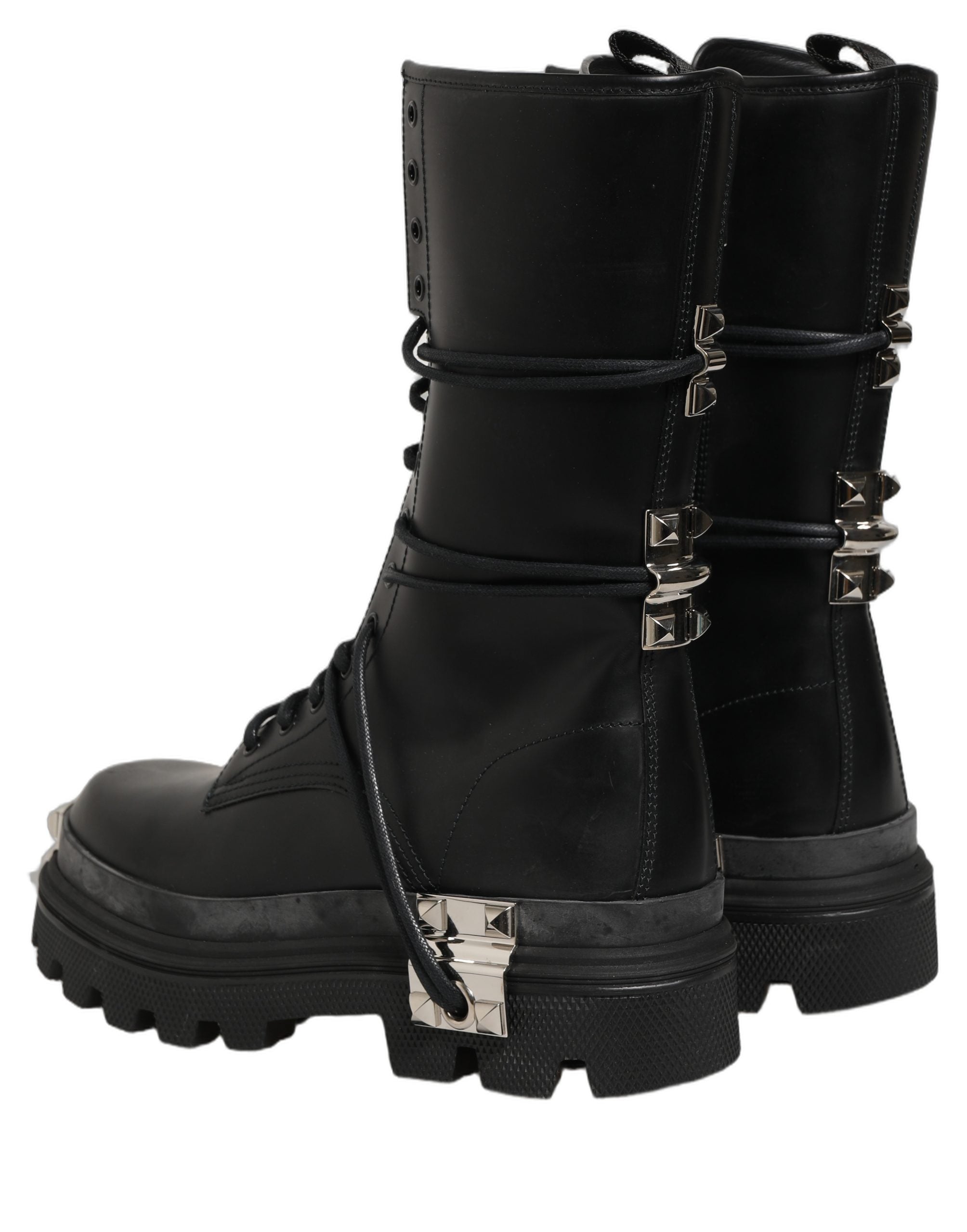 Black Stud Platform Combat High Boots Shoes