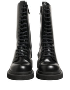Black Leather Lace Up Men Combat Boots Shoes