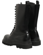 Black Leather Lace Up Men Combat Boots Shoes