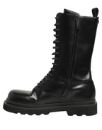 Black Leather Lace Up Men Combat Boots Shoes