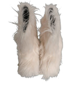 White Faux Fur Mid Calf Men Boots Shoes