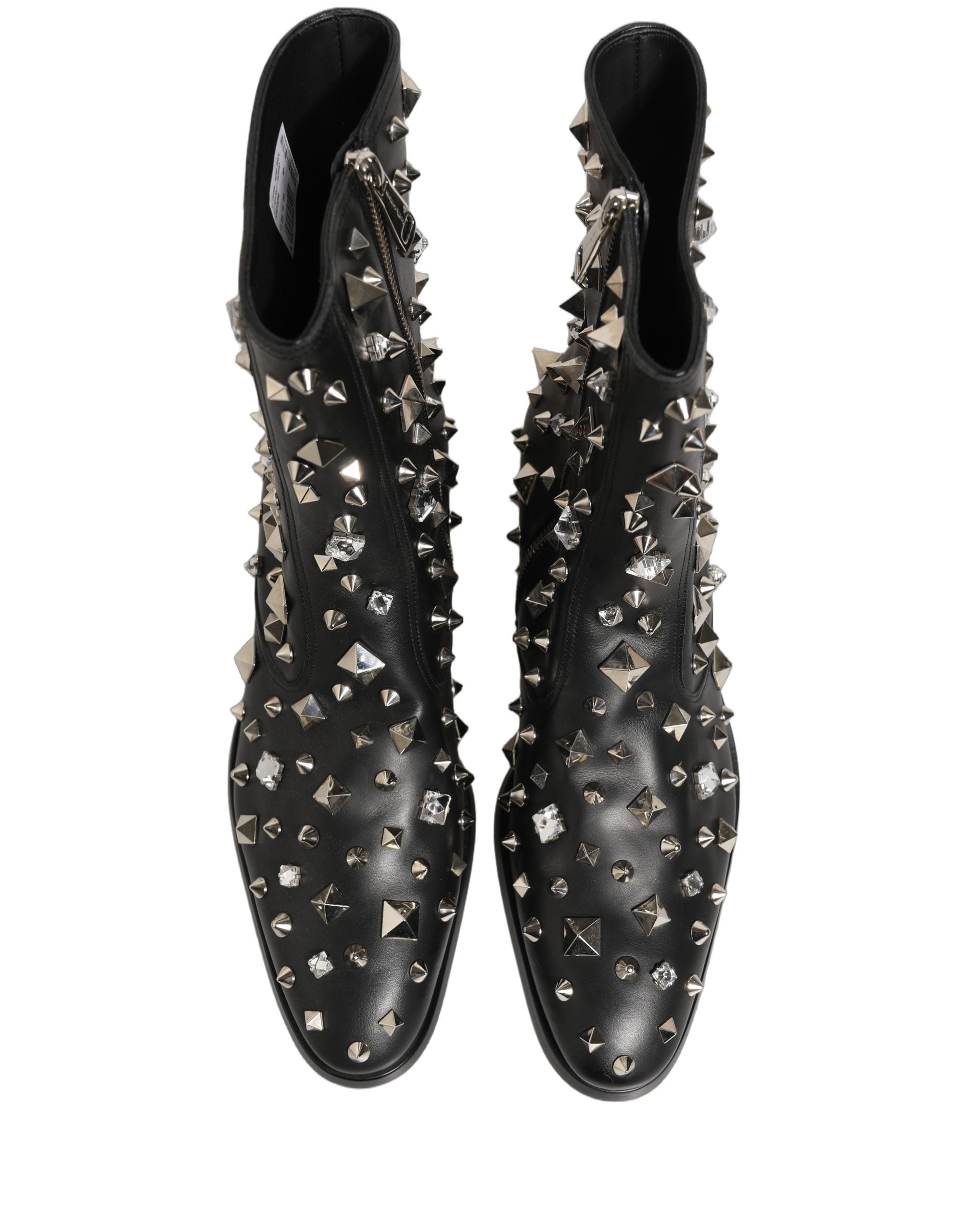 Black Crystal Embellished Short Boots Shoes