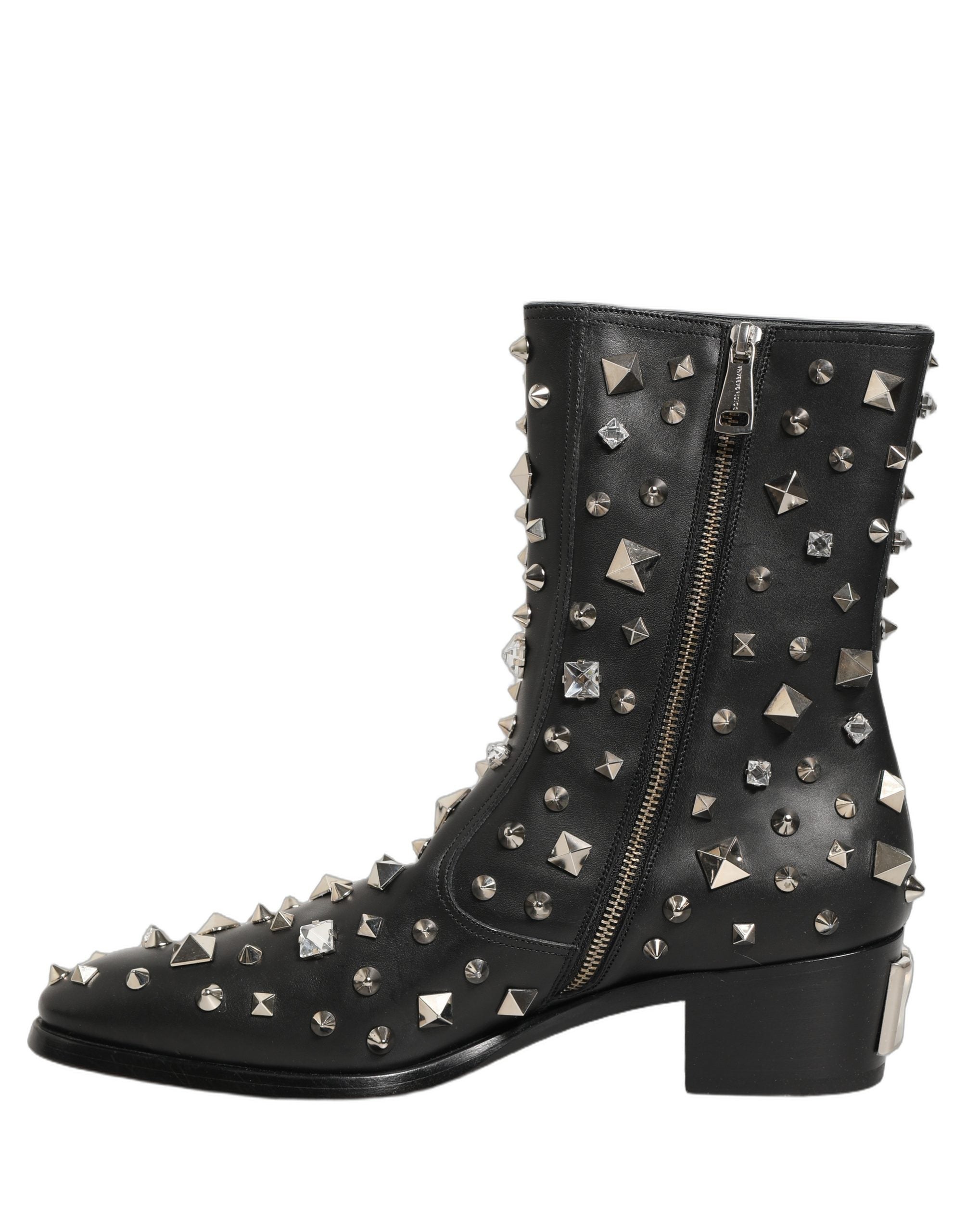 Black Crystal Embellished Short Boots Shoes