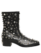 Black Crystal Embellished Short Boots Shoes