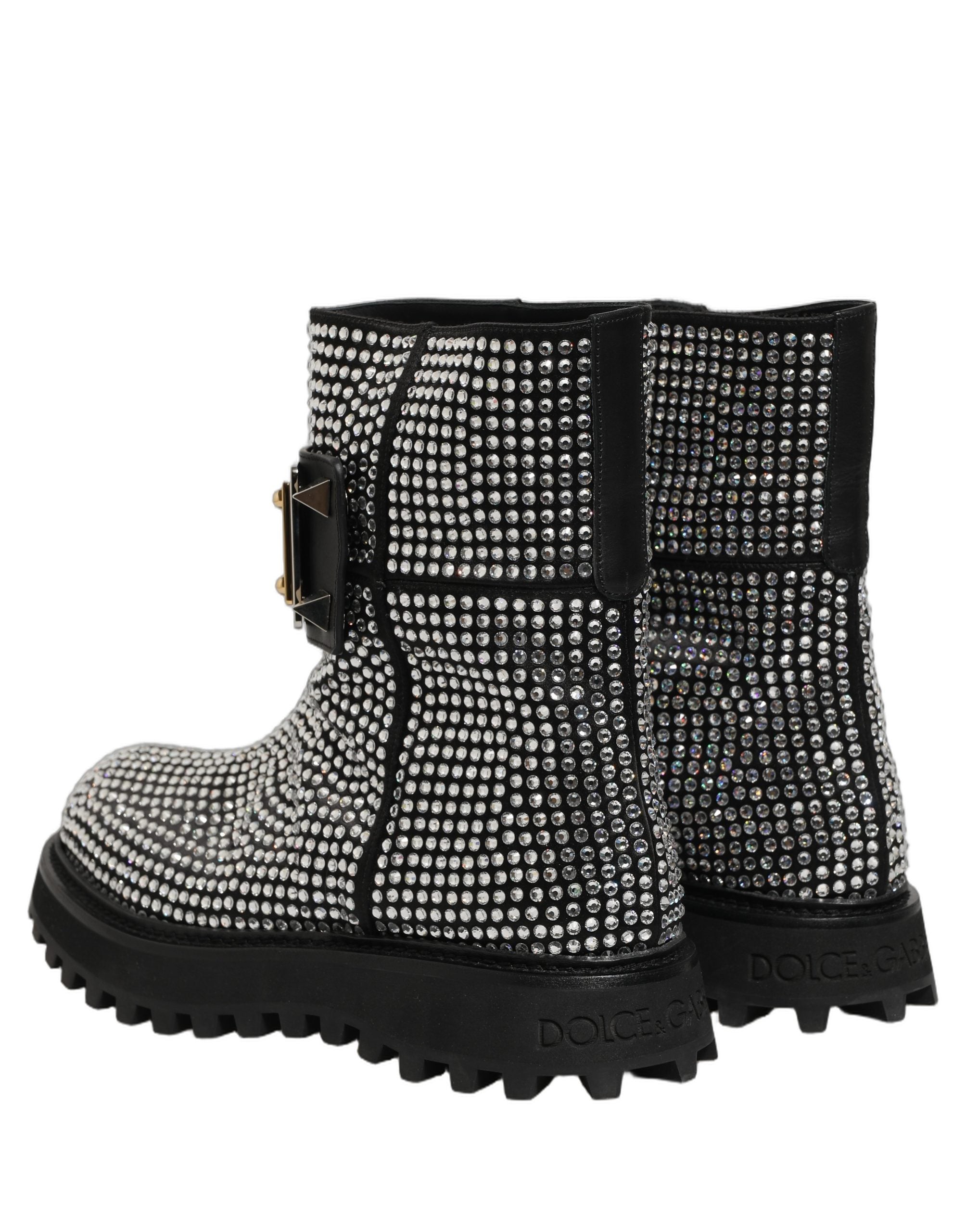 Black Crystal Embellished Short Boots Shoes