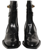 Black Leather DG Plaque Mid Calf Boots Shoes