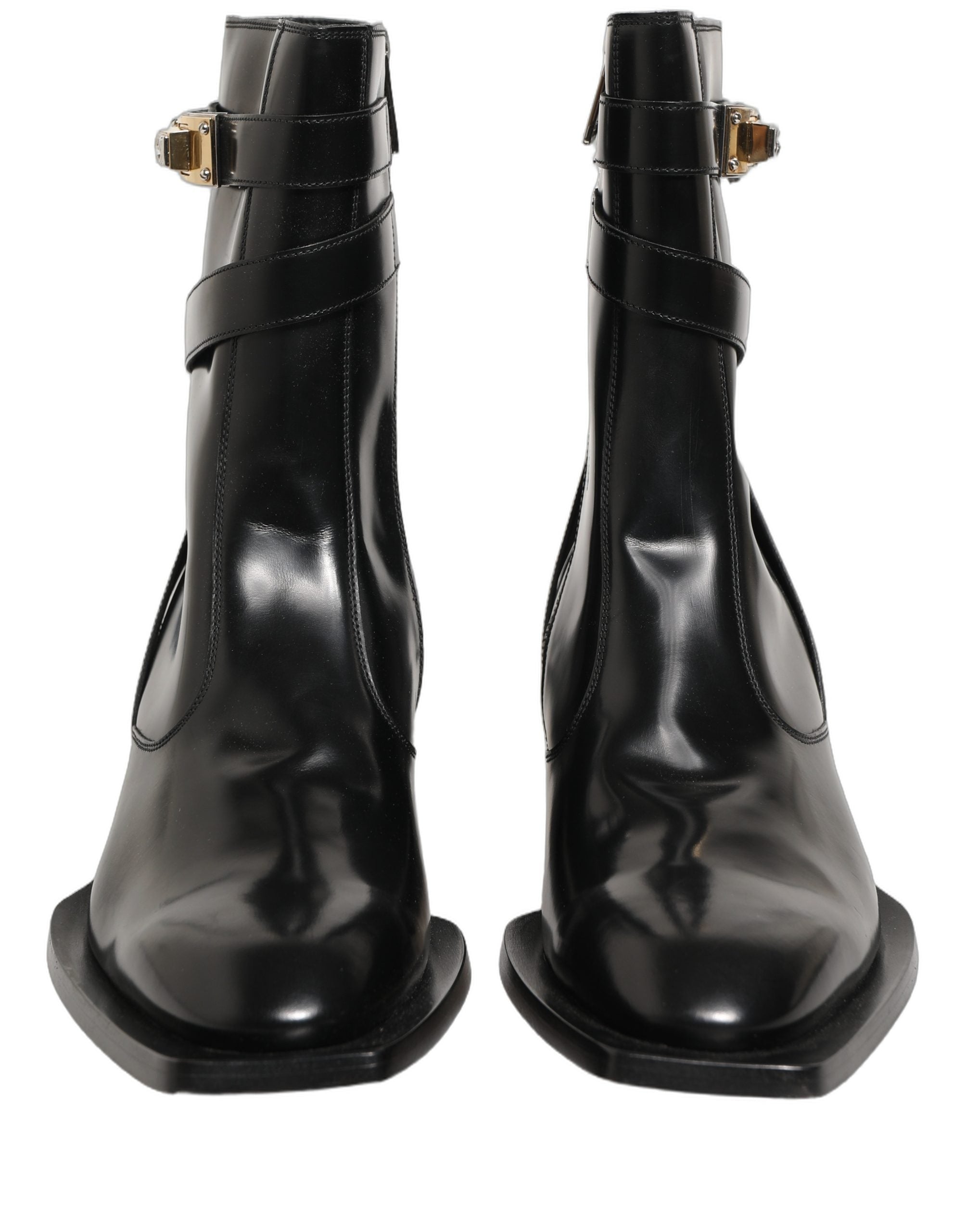 Black Leather DG Plaque Mid Calf Boots Shoes