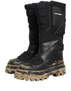 Black Leather Biker Mid Calf Men Boots Shoes