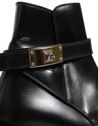 Black Leather DG Plaque Ankle Boots Shoes
