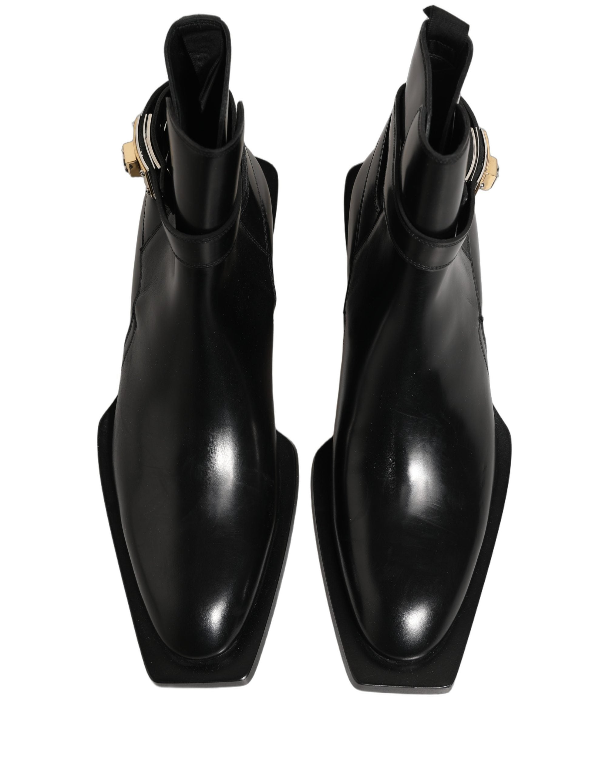 Black Leather DG Plaque Ankle Boots Shoes