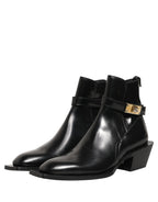Black Leather DG Plaque Ankle Boots Shoes