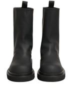 Black Leather Mid Calf Chunky Men Boots Shoes