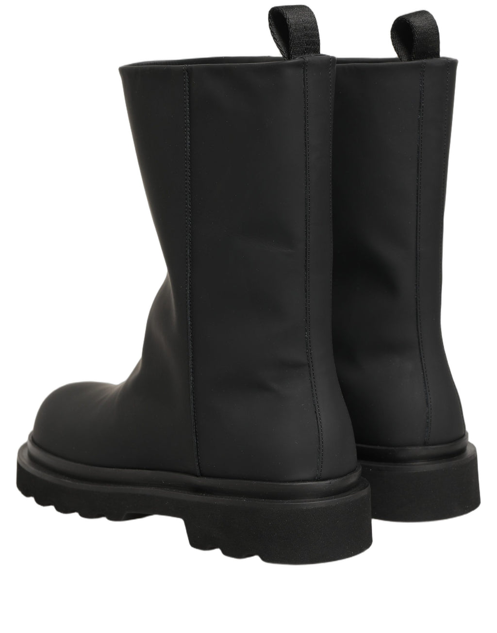 Black Leather Mid Calf Chunky Men Boots Shoes
