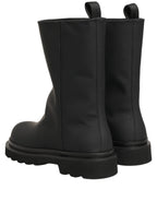 Black Leather Mid Calf Chunky Men Boots Shoes