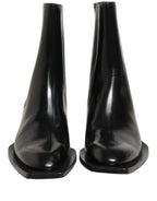 Black Leather Chelsea Mid Calf Boots Shoes