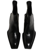 Black Leather Chelsea Mid Calf Boots Shoes