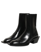 Black Leather Chelsea Mid Calf Boots Shoes