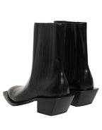 Black Leather Chelsea Mid Calf Boots Shoes