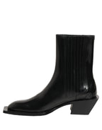 Black Leather Chelsea Mid Calf Boots Shoes