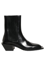 Black Leather Chelsea Mid Calf Boots Shoes
