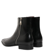 Black Leather Zipper Mid Calf Men Boots Shoes