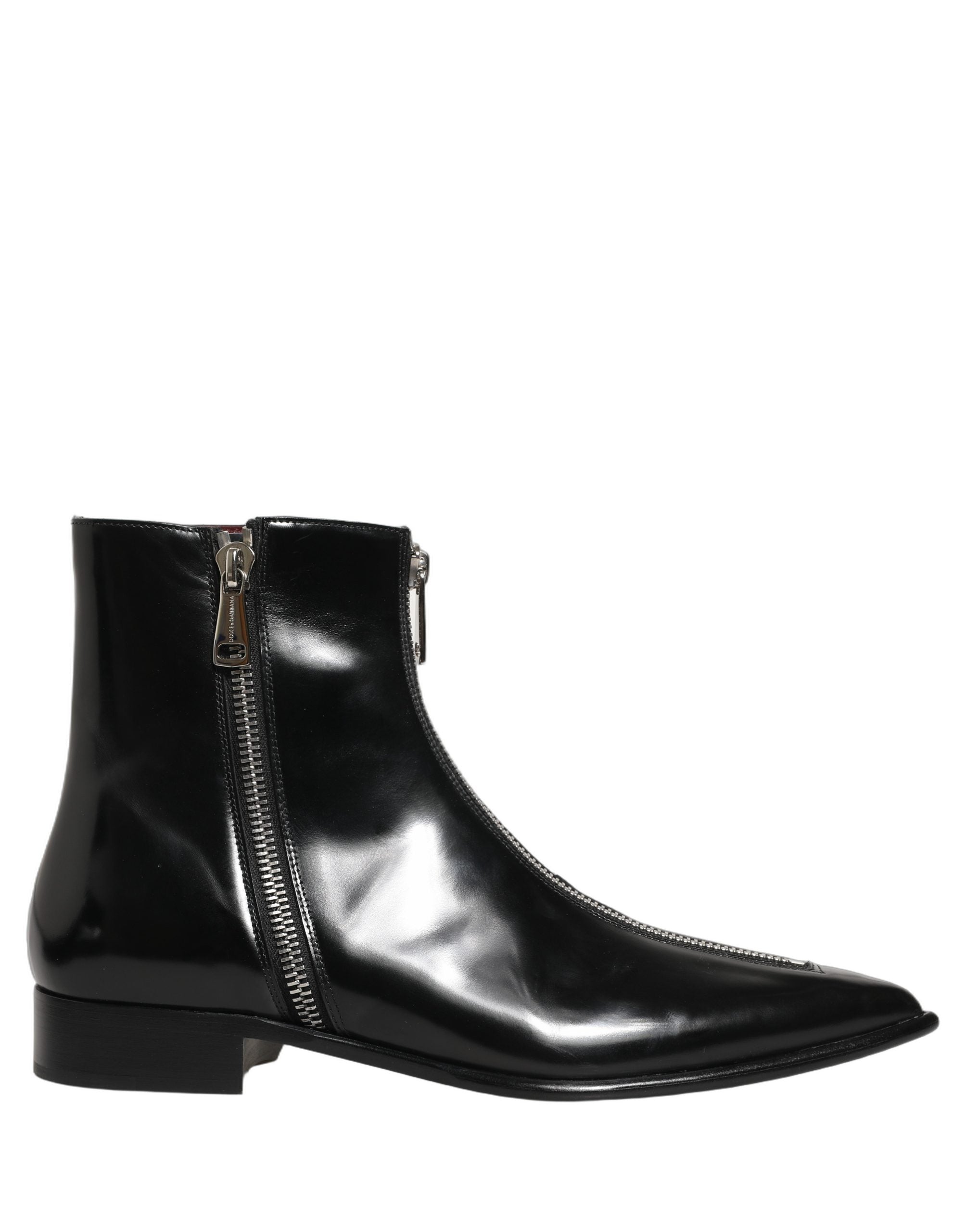 Black Leather Zipper Mid Calf Men Boots Shoes