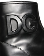 Black Leather Embossed Logo Ankle Boots Shoes