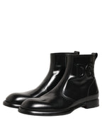 Black Leather Embossed Logo Ankle Boots Shoes