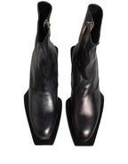Black Leather Shiny Tex Mid Calf Boots Shoes