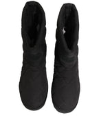 Black Quilted Effect Mid Calf Boots Shoes