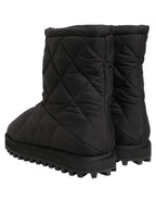 Black Quilted Effect Mid Calf Boots Shoes