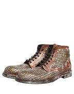 Brown Leather Runway Studs Ankle Boots Shoes