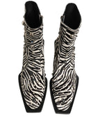 Black White Zebra Embellished Boots Shoes