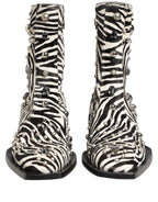 Black White Zebra Embellished Boots Shoes