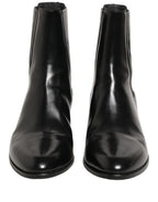 Black Leather Chelsea Mid Calf Boots Shoes
