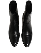 Black Leather Chelsea Mid Calf Boots Shoes