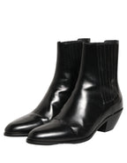 Black Leather Chelsea Mid Calf Boots Shoes