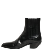 Black Leather Chelsea Mid Calf Boots Shoes
