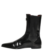 Black Leather Chelsea Mid Calf Boots Shoes