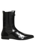 Black Leather Chelsea Mid Calf Boots Shoes