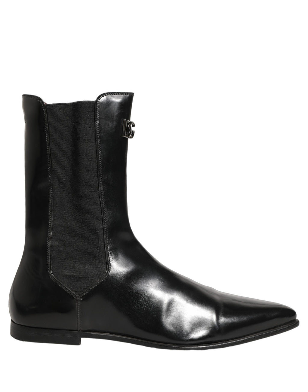 Black Leather Chelsea Mid Calf Boots Shoes