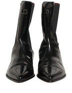 Black Leather Chelsea Mid Calf Boots Shoes