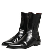Black Leather Chelsea Mid Calf Boots Shoes