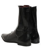 Black Leather Chelsea Mid Calf Boots Shoes