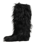 Black Faux Fur Mid Calf Winter Boots Shoes