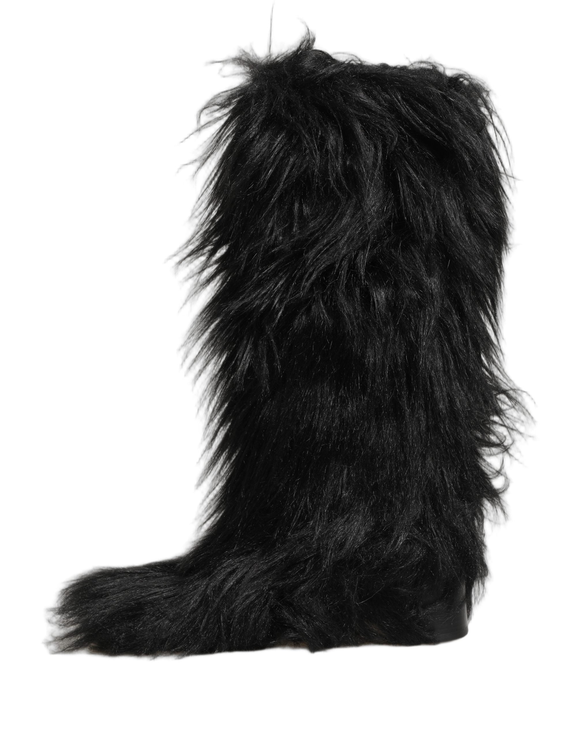 Black Faux Fur Mid Calf Winter Boots Shoes