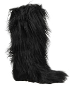 Black Faux Fur Mid Calf Winter Boots Shoes