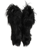 Black Faux Fur Mid Calf Winter Boots Shoes