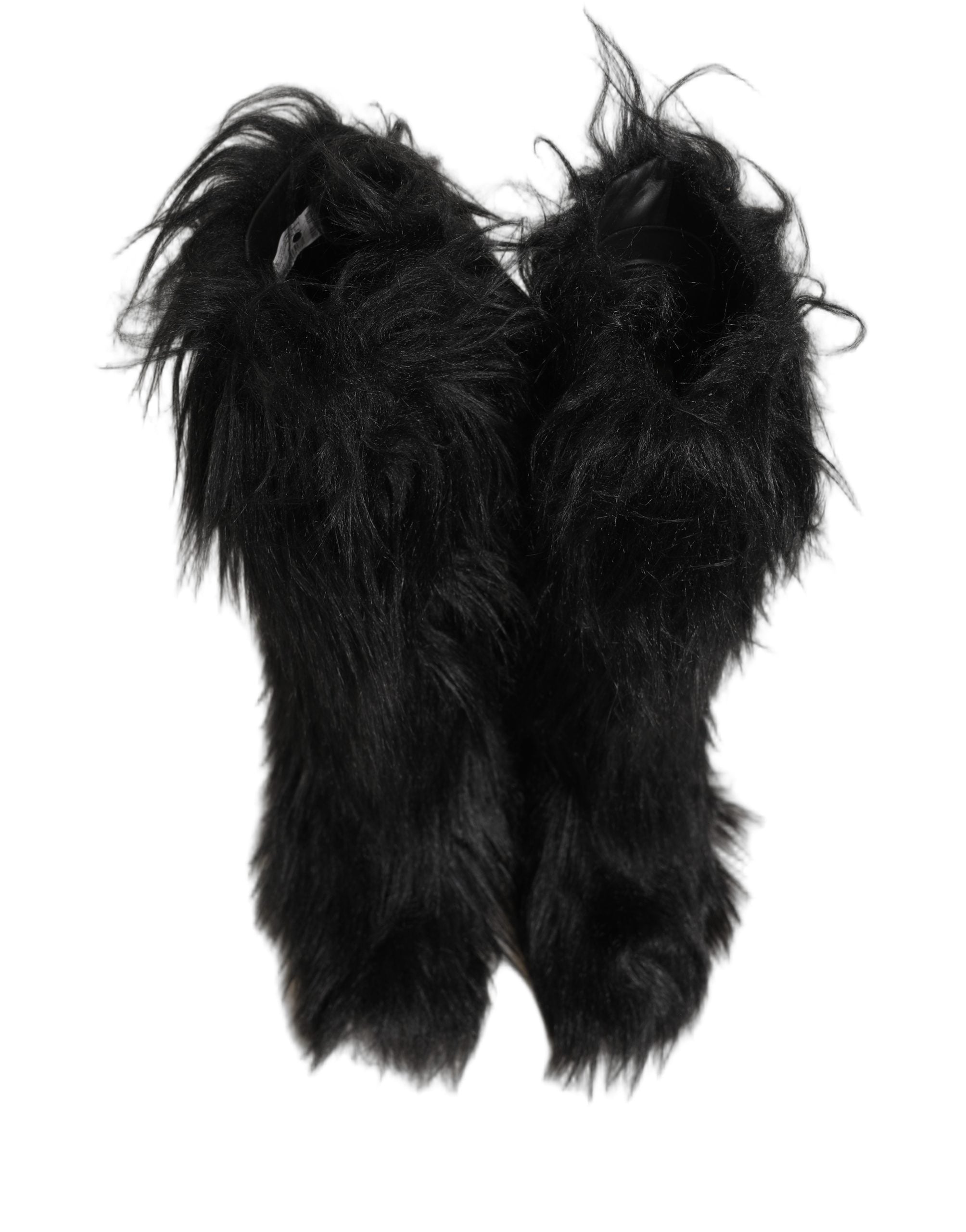 Black Faux Fur Mid Calf Winter Boots Shoes