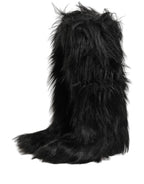 Black Faux Fur Mid Calf Winter Boots Shoes